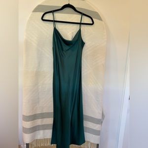 Express satin emerald green midi dress, size M